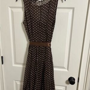 Elegant Brown Polka Dot Midi Dress